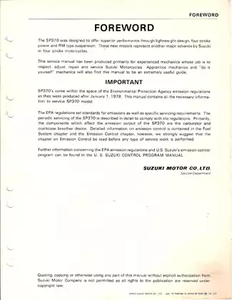 Comprehensive Service Manual for Suzuki SP370 Motorcycle (1978) Preview image 2
