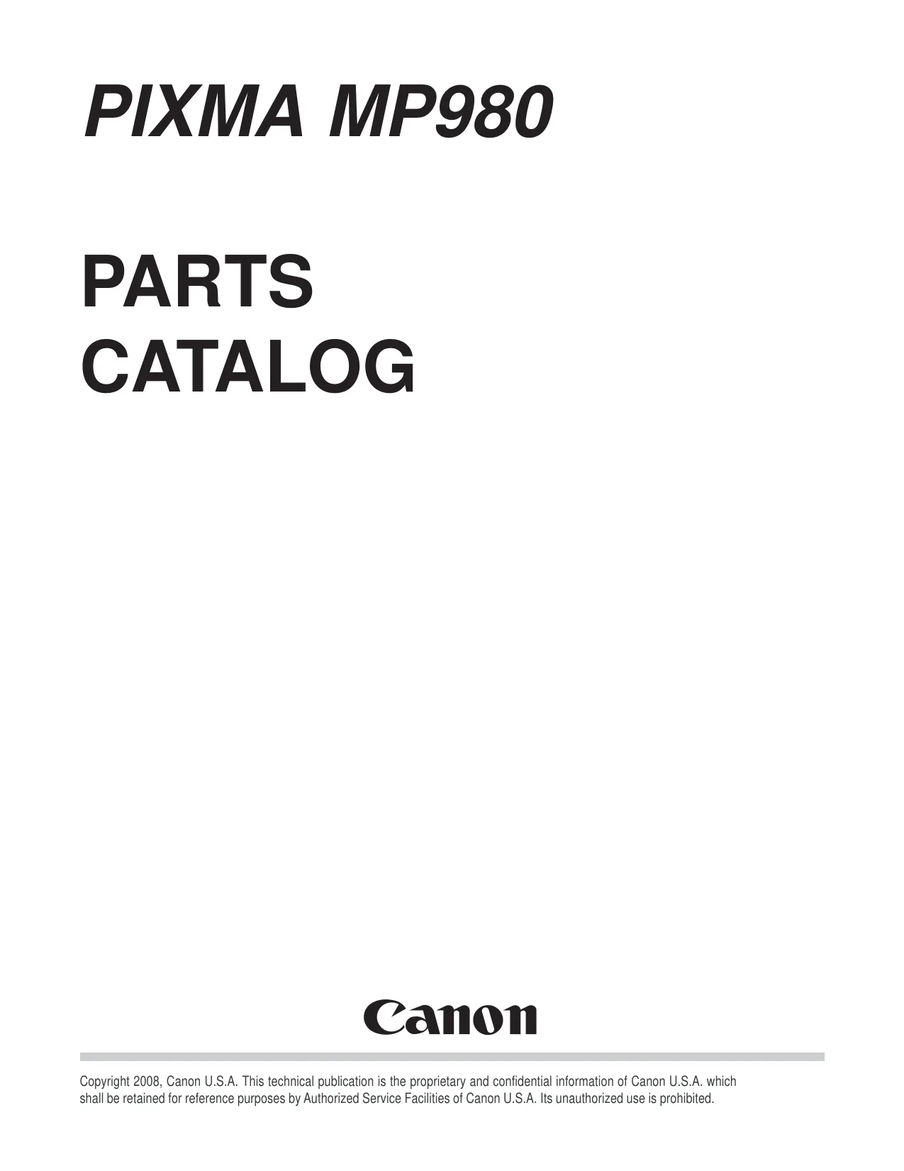 Canon Pixma MP980 multifunction inkjet printer service guide + parts catalog Preview image 1