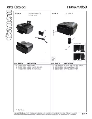 Canon Pixma MX850 all-in-one inkjet printer parts catalog Preview image 2