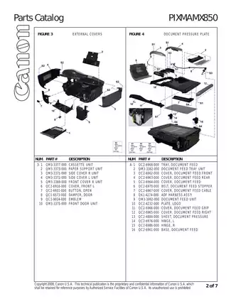 Canon Pixma MX850 all-in-one inkjet printer parts catalog Preview image 3