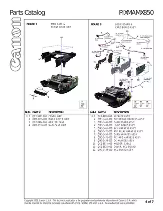 Canon Pixma MX850 all-in-one inkjet printer parts catalog Preview image 5