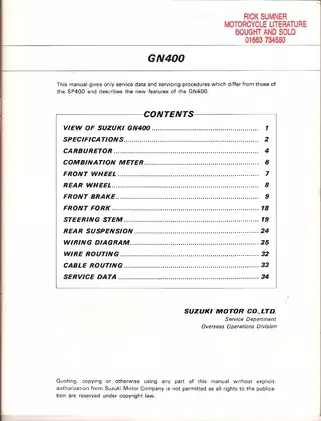 Suzuki GN400 Supplementary Service Manual - Expert Guidance for Maintenance & Repairs Preview image 2