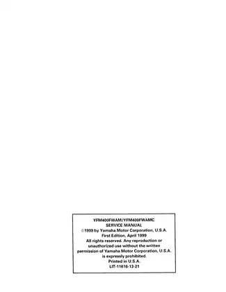 Yamaha YFM400FWAM/YFM400FWAMC Service Manual (1999 Edition) Preview image 3