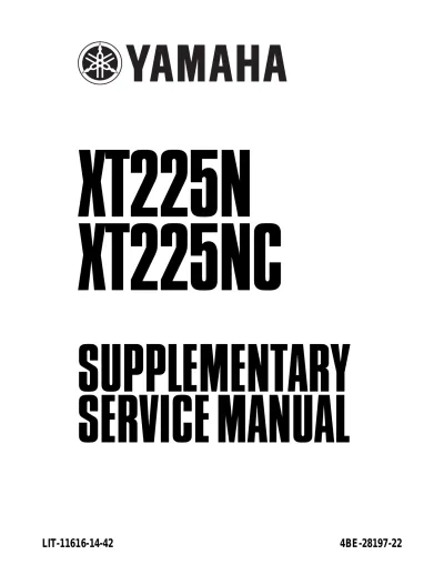 Preview: Yamaha XT225N / XT225NC Serow 225 1996–2006 Supplementary Service Repair Manual (P/N LIT-11616-14–42)