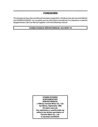 Yamaha XV250G/XV250GC Supplementary Service Manual (1994) Preview image 3