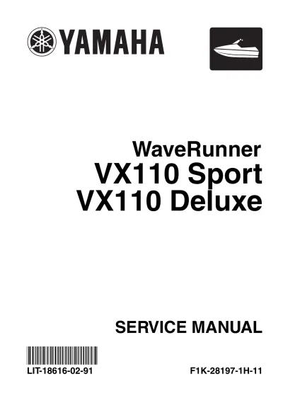 Preview: Yamaha WaveRunner VX110 Sport & VX110 Deluxe 2005 Service Manual (P/N LIT-18616-02–91)