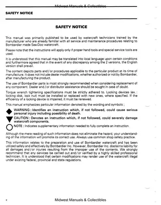 1995 Bombardier Sea-Doo Watercraft Shop Manual - Comprehensive Service Guide Preview image 5