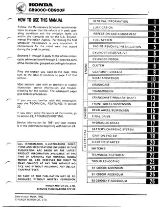 Comprehensive Service Manual for Honda CB900C (1980-1982)