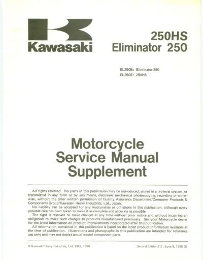 Preview: 1988–1995 Kawasaki EL250 Eliminator, 250HS Service Manual (P/N 99924-1066-01)