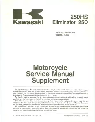 Kawasaki EL 250 Eliminator, 250 HS service manual Preview image 1