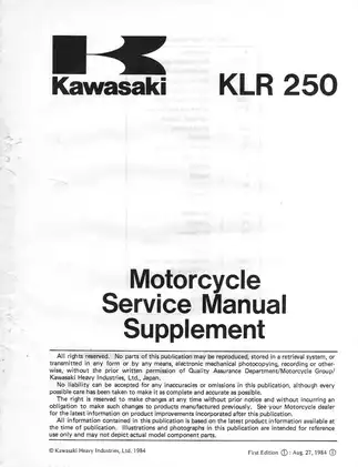 1984-2005 Kawasaki KLR250 service manual supplement Preview image 3