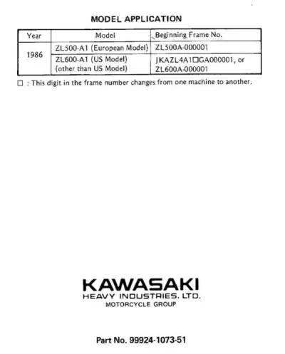 Preview: 1986 Kawasaki ZL 500/600 Service Manual (P/N 99924-1073-51)