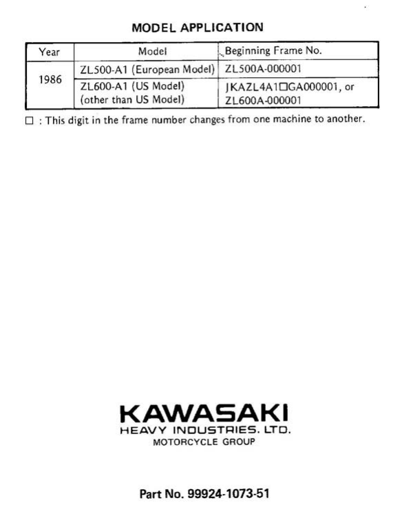 1986 Kawasaki ZL500, ZL600 Eliminator repair manual Preview image 1