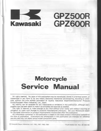 1985-1989 Kawasaki GPZ500 R, GPZ600R service manual Preview image 3