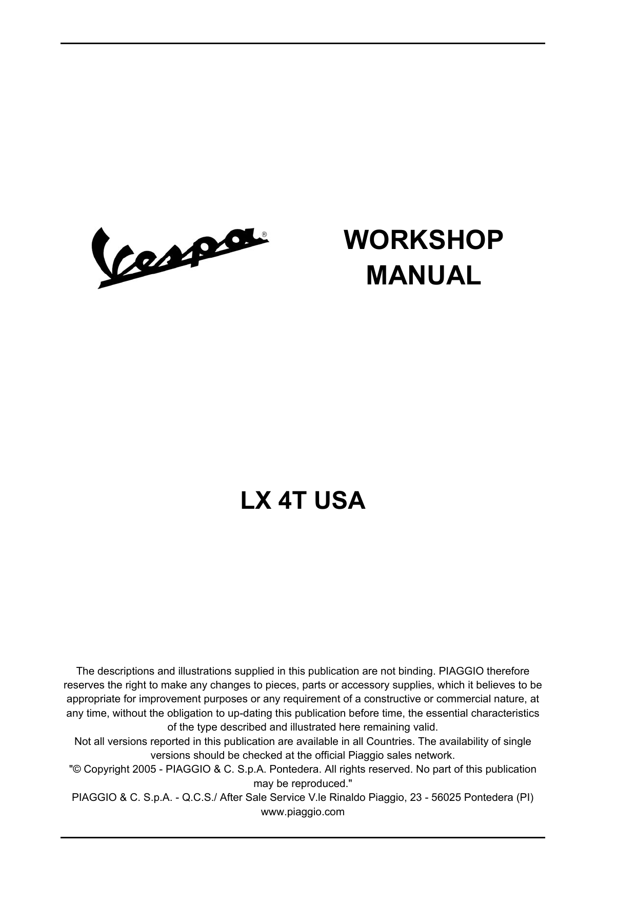 Piaggio Vespa LX 50 4T workshop manual Preview image 2