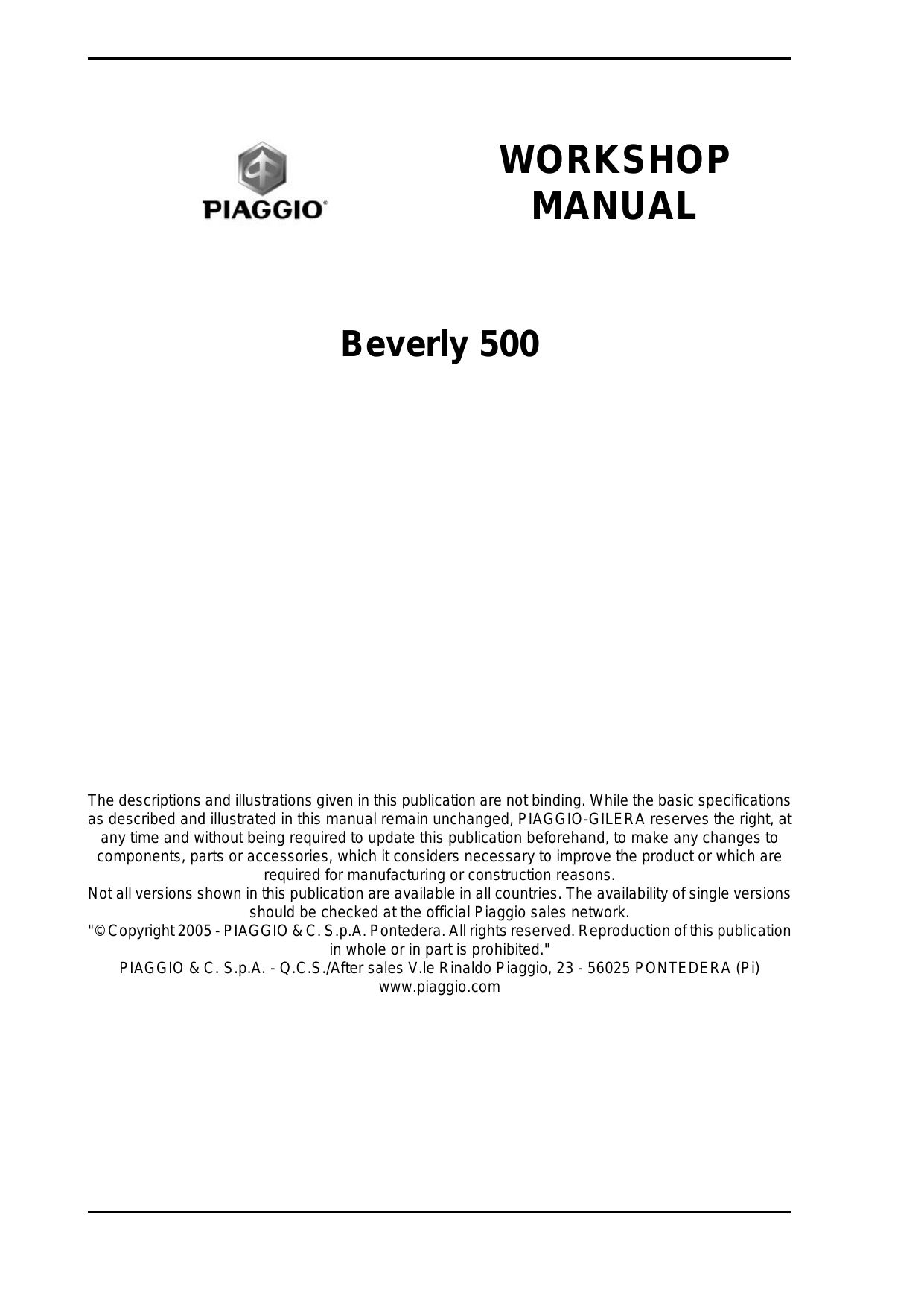 Piaggio Beverly 500 workshop manual Preview image 2