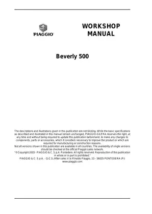 Piaggio Beverly 500 Scooter Workshop Manual (2005) Preview image 2