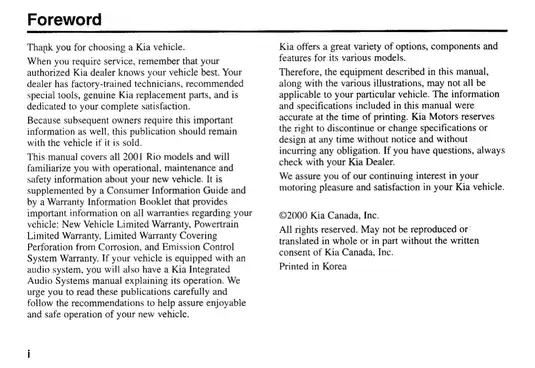 2001 Kia Rio Owner’s Manual - Comprehensive Guide Preview image 3