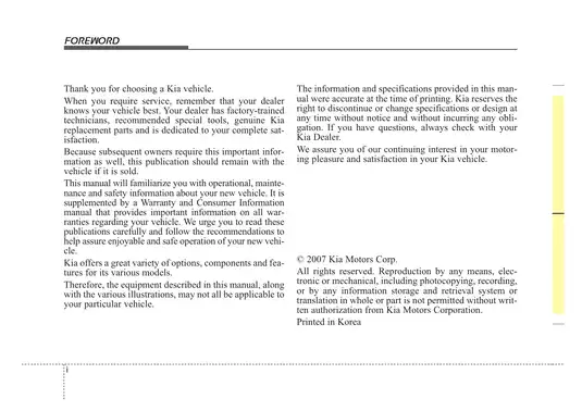 Kia Owner’s Manual (2007) - Comprehensive Vehicle Information Guide Preview image 2
