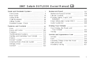 2007–2009 Saturn OUTLOOK Owner's Manual (P/N 15861569 B, 15861573 B, 15919281 B)