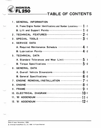 Honda FL250 Service Manual (1980) - Comprehensive Maintenance Guide Preview image 3