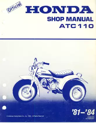 1981-1984 Honda ATC 110 3-wheeler ATV shop manual Preview image 1