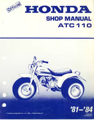 1981-1984 Honda ATC 110 3-wheeler ATV shop manual