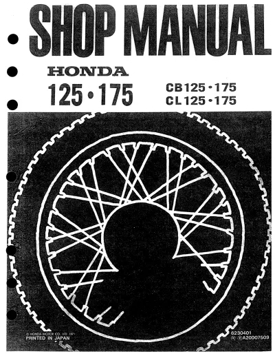 1967–1973 Honda CB125, CB175, CL125, CL175 Shop Manual (P/N 6230401)