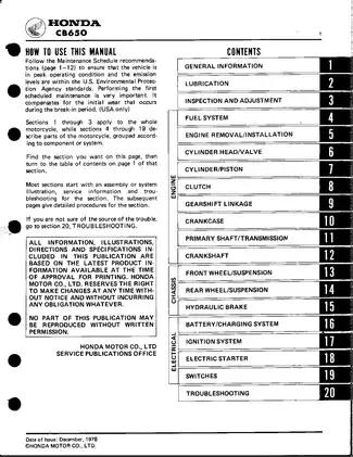 1979-1982 Honda CB650 shop manual Preview image 2