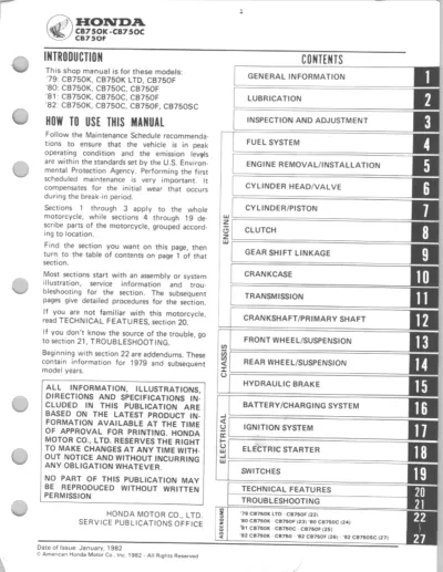 1979–1983 Honda CB750K, CB750F, CB750C, and CB750SC Factory Repair Manual (P/N 4496 8206)