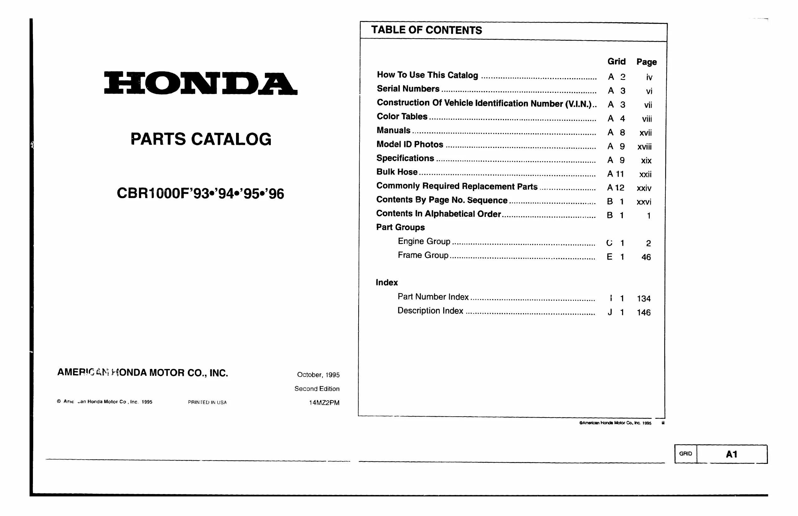 1993-1996 Honda CBR1000F Hurricane service manual