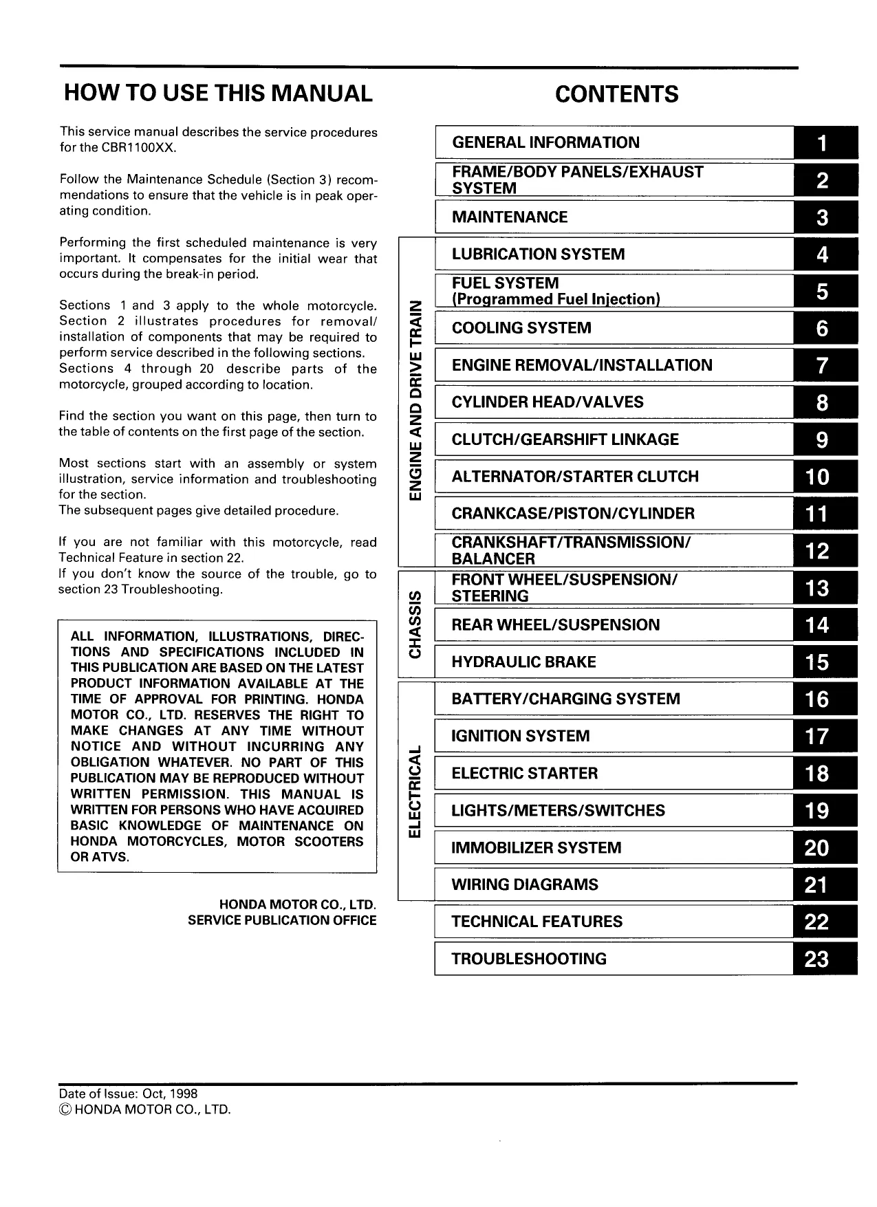 1998-2008 Honda CBR1100, CBR1100 XX FI service manual
