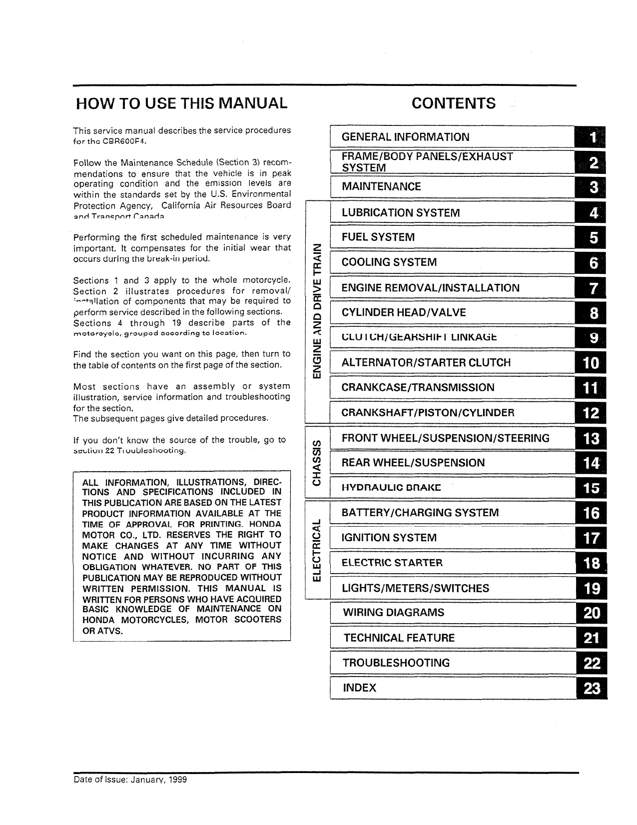 1999-2000 Honda CBR600F4 sport bike repair manual Preview image 3