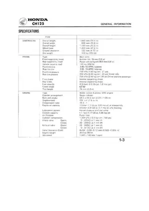 Honda CH125 Technical Manual and Service Guide