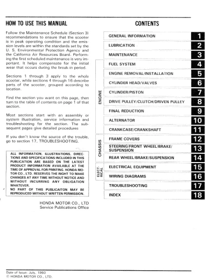 Preview: 1985–2002 Honda CH80 Elite Scooter Service Manual (P/N 00302-GE1-6700)