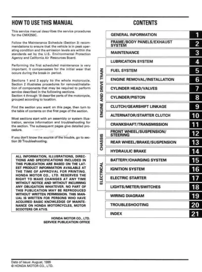 Preview: Honda CMX 250 / CMX 250C Rebel 1996–2009 Service Manual (P/N C4256-90954)