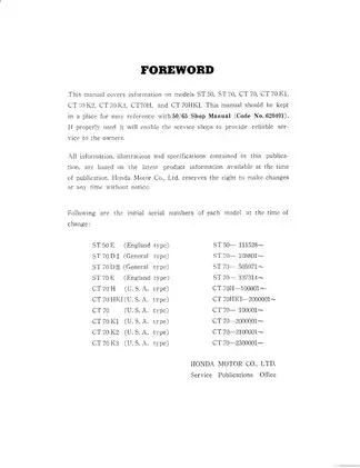 1969-1982 Honda CT 70, CT 70H, ST 70 Dax Trail shop manual Preview image 2