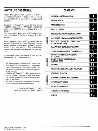 1985 Honda Odyssey FL 350 R, FL 350 ATV shop manual Preview image 3