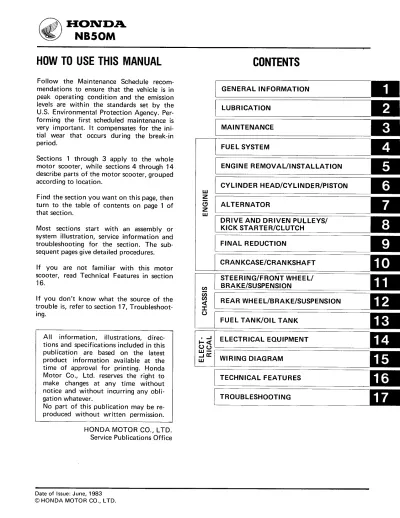 Preview: Honda NB50 Aero / NB50M 1983–1987 Service & Repair Manual (P/N S0030)