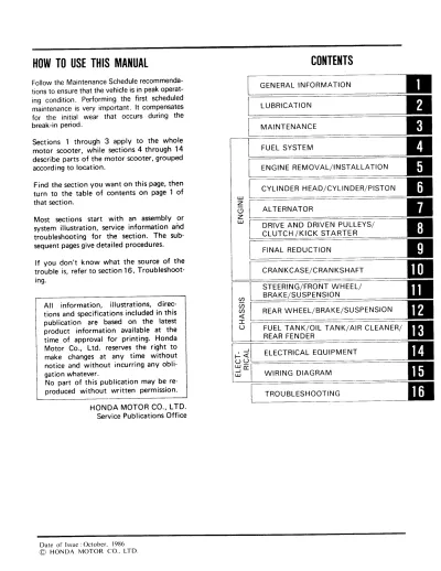 Preview: 1984–1987 Honda NQ50 Spree Service Manual (P/N 61GK803)