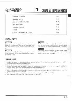 1984 Honda VF1000, VF1000F Interceptor service information manual Preview image 4