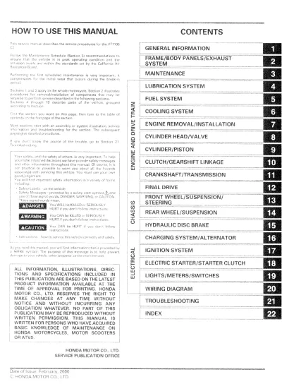 2000–2007 Honda VT 1100 C2, Sabre 1100, VT 1100 Service Manual