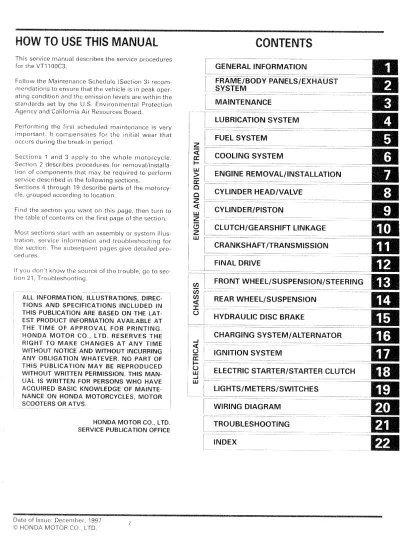 Honda VT1100C3 Shadow Aero Service Manual (P/N 61MBH04)