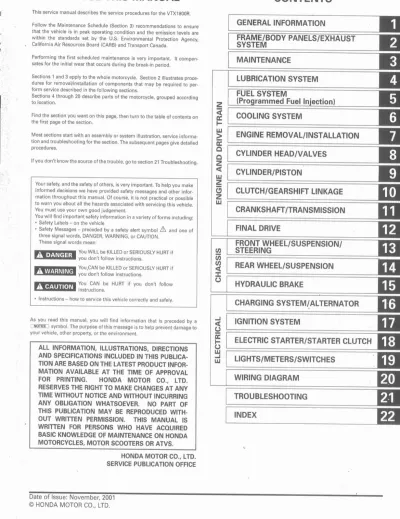 2002–2004 Honda VTX1800R / VTX1800 Service & Repair Manual (P/N 61MCV00)