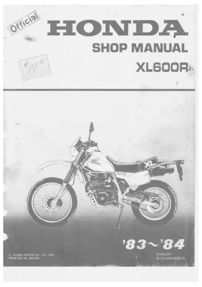 1983–1984 Honda XL600R Shop Manual (P/N 61MG201, A30508401D)