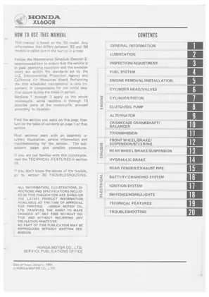 1983-1987 Honda XL600R, XL600 shop manual Preview image 3