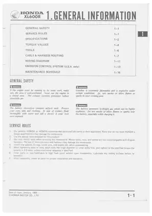 1983-1987 Honda XL600R, XL600 shop manual Preview image 5