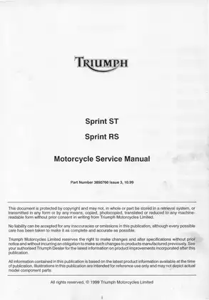 Triumph Sprint ST & RS Motorcycle Service Manual (1999-2000) - Comprehensive Repair Guide Preview image 2