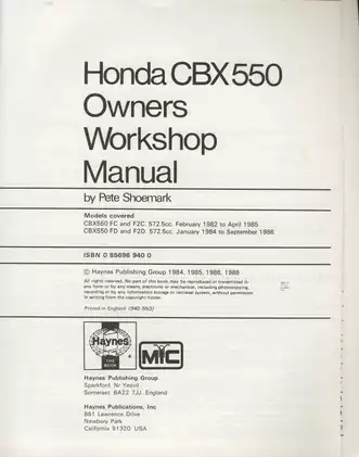 Honda CBX550 Workshop Manual (1982-1986): Your Comprehensive Guide to Maintenance and Repair Preview image 2