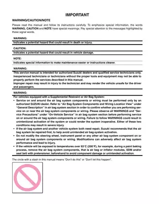 Suzuki Swift RS415 Service Manual (Applicable from VIN XJSAEZC21S00100001) Preview image 1